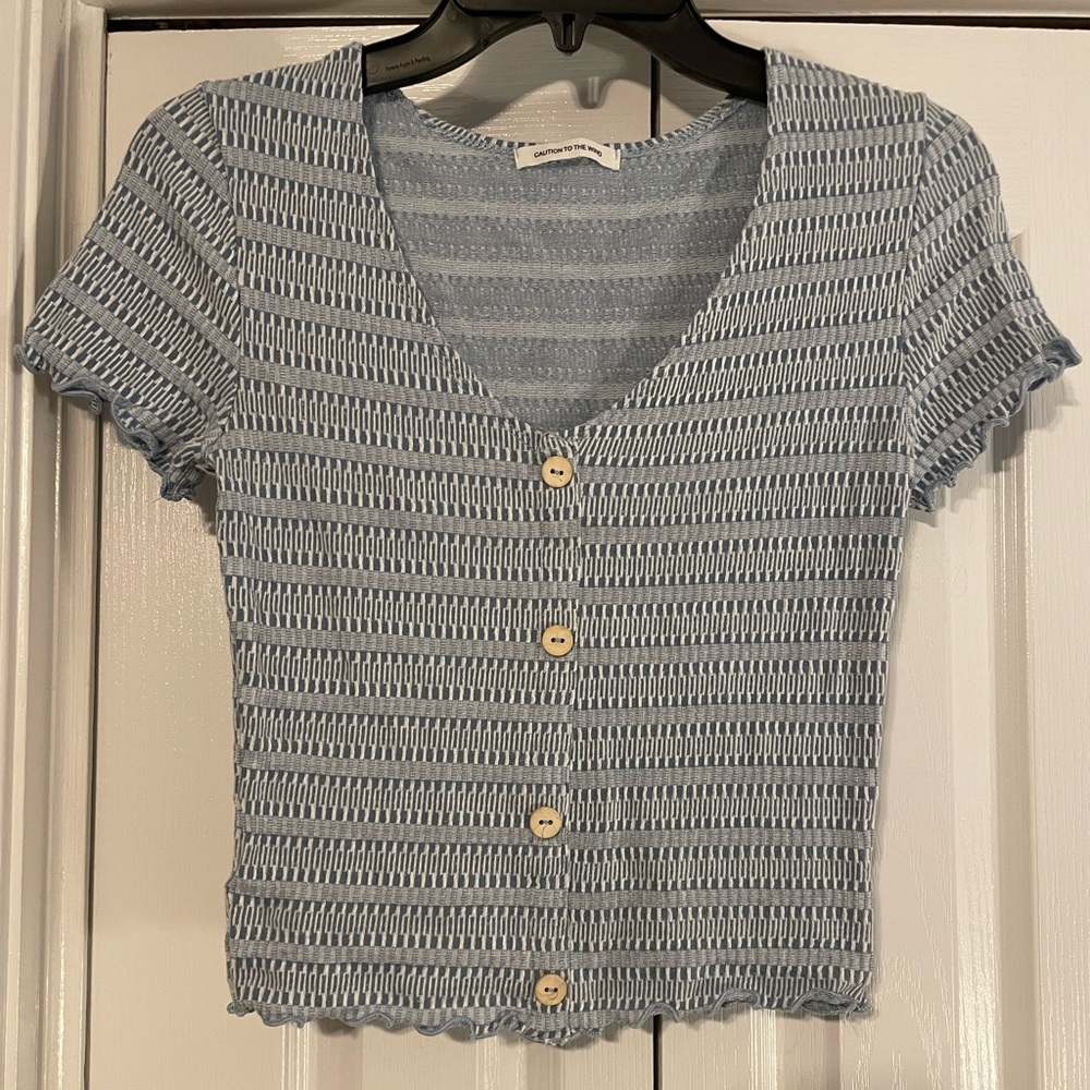 Cute Blue and White Caution to the Wind Top